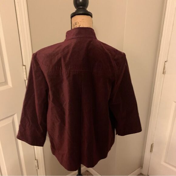 J. Jill Burgundy Faux-Velvet Pocketed High-Neck Jacket Sz L - Picture 3 of 14